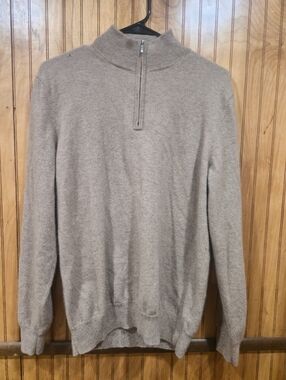 Charles Tvrwhitt 100% Cashmere Half-Zip Mock Neck Sweater - Size Large Taupe